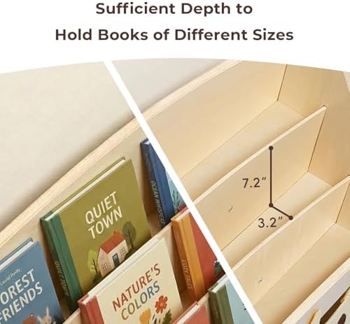 OOOK Kids Wooden Bookshelf with 3 Storage Box, 3-Tier Montessori Bookshelf