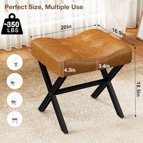 Memobarco 18-Inch Large Leather Vanity Stool Chair, Brown Makeup Stool
