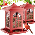 Birdream 2 Pack Bird Feeders for Outdoor Hanging, Assembly Required, 1-Min Easy Setup, Classic Courtyard Design, Attracting Cardinals Chickadees Goldfinches & Sparrows - Red