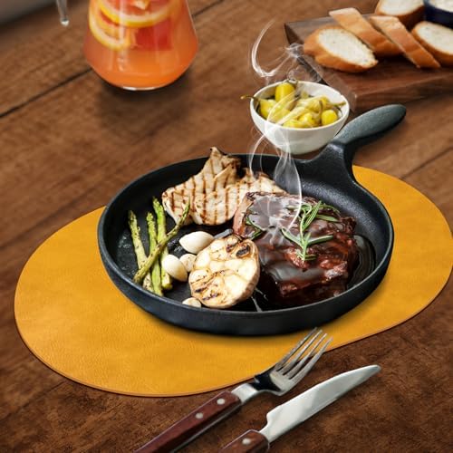 ADRIMER Oval Placemats Set of 6, Wipeable Faux Leather, Yellow