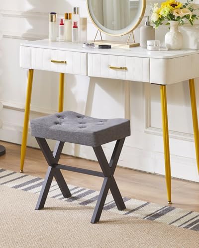 IBUYKE U-Shaped Linen Vanity Stool, X-Leg Makeup Chair, Dark Gray WBD018G