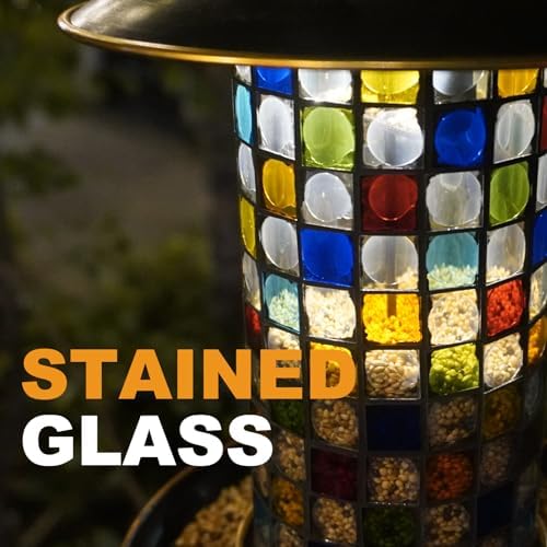 Solar Bird Feeder for Outdoor Hanging Stained Glass, Vita/Square