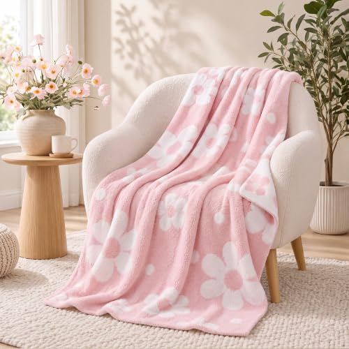Monbix Soft Twin Size Floral Blanket for Bed-Cozy Knitted Blankets