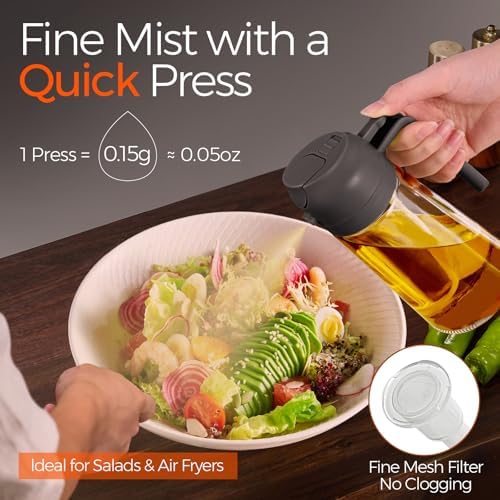 YARRAMATE 16 oz 2-in-1 Glass Olive Oil Sprayer for Cooking, Grey