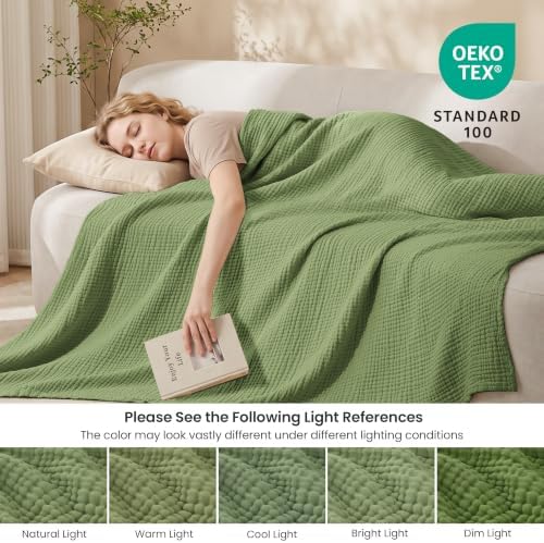 Love's cabin 100% Cotton Muslin Blanket Twin XL Size for Bed, Sage
