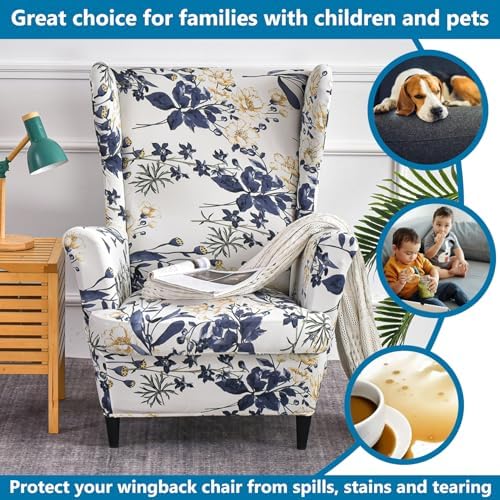 HZDHCLH Wingback Chair Slipcovers 2 Piece,Stretch Spandex Wing Chair Covers for Living Room Armchair,Washalbe Sofa Slipovers
