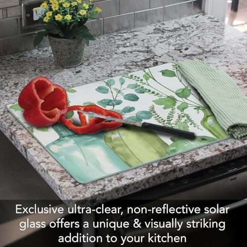 CounterArt Greenery 3mm Tempered Glass Cutting Board 15” x 12”