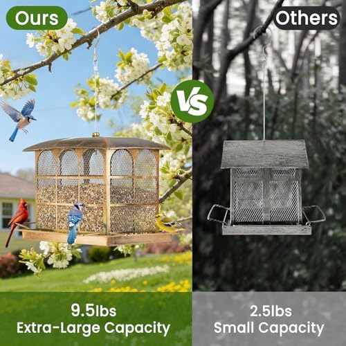 Large Bird Feeder, 9.5LB Seed Capacity Bird Feeders for Outdoors Hanging