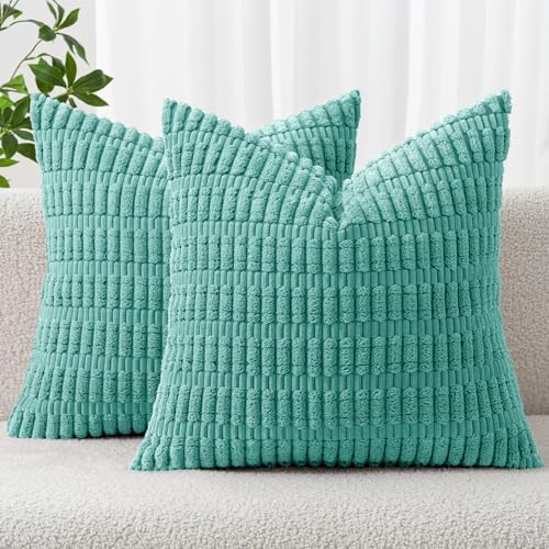 MIULEE Corduroy Decorative Throw Pillow Covers 20x20 Aqua Green Pack of 2