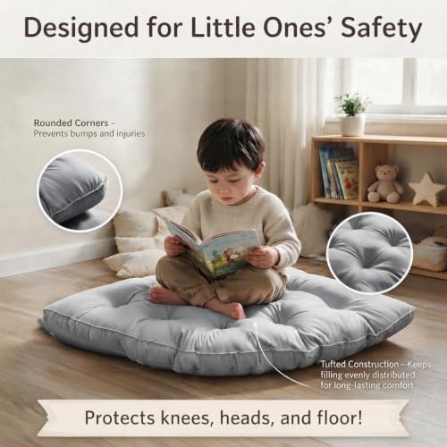TOPCHANCES Large 4-Inch Thick Floor Cushion for Kids,39" Round Corner Playroom Pillow,Soft Non-Slip Floor Seat for Yoga Reading Meditation&Gaming