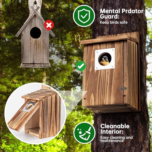 UUMENHA 2 Pack Bird Houses for Outside with Metal Predator Guard, Assembled