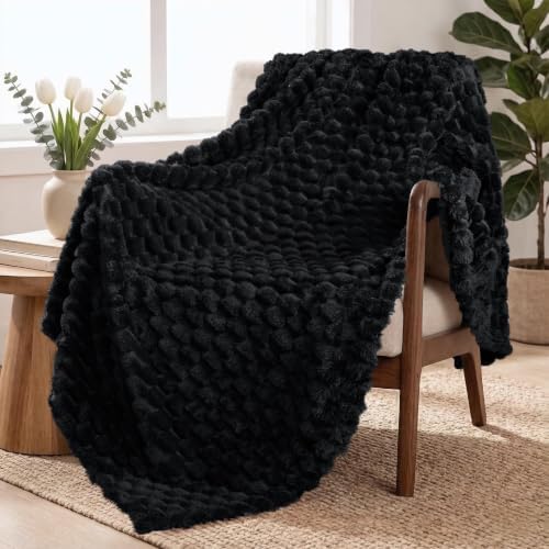 Exclusivo Mezcla Large 3D Fleece Throw Blanket for Couch, Black