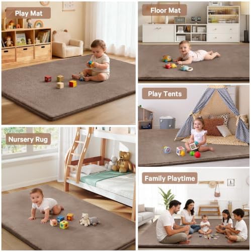 Baby Play Mat for Floor,Tummy Time Area Rug 47x47 Playpen Muscle Mat Camel