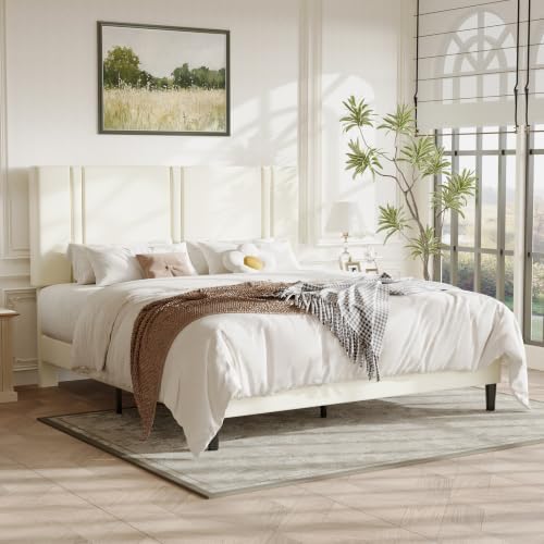 Allewie Cal King Platform Bed Frame with Velvet Upholstered Headboard
