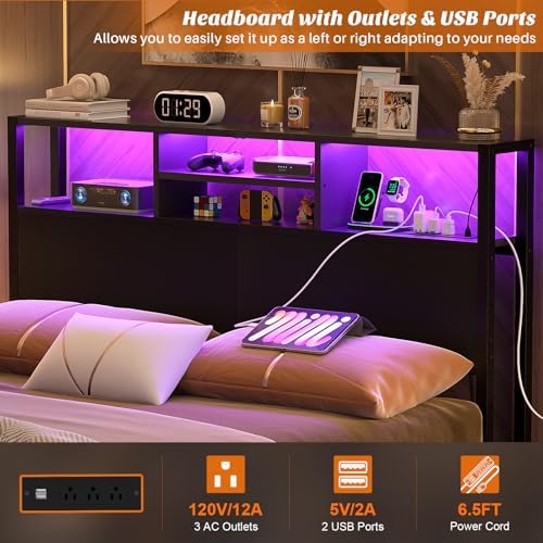 Aheaplus Headboard for Full Size Bed with Storage, Headboards with Outlets