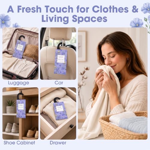 Large 12 Packs Fresh Linen Hanging Scented Sachets Long-Lasting Closet Deodorizer Air Freshener Fabric Refresher Odor Eliminator for Drawer Home Fragrance Gift Set
