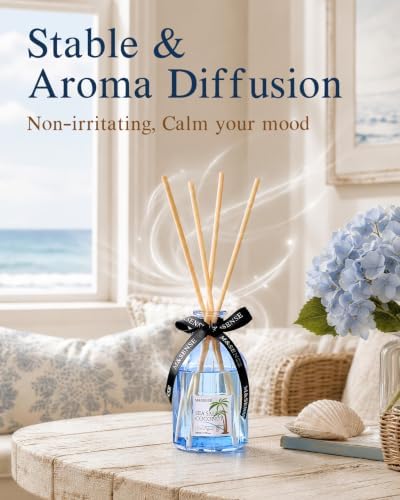 M&SENSE Reed Diffuser Set, Sea Salt Coconut, 7.7 oz Natural Essential Oil