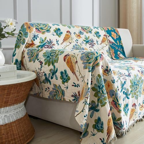 Boho Throw Blanket for Bed 90”x98”, 100% Cotton Blanket for Couch Sofa