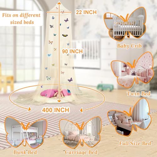 South to East Beige Bed Canopy for Girls with Glowing Butterfly, Girl Gift