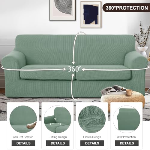 U-NICE HOME 3 Pieces Stretch Couch Cover Sofa Slipcover, Olive Green