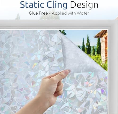 rabbitgoo Rainbow Window Privacy Film, Static Cling, Silver, 29.5" x 157.4"