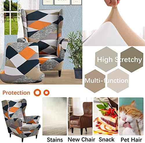 Wing Chair Slipcover, 2-Piece Printed Wingback Chair Cover