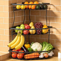 3 Tier Fruit Basket for Kitchen Counter with 2 Banana Hangers for Corner