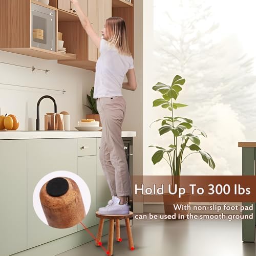 Solid Wooden Stool,Plant Stand,Step Stool,Light Walnut,11.8" H