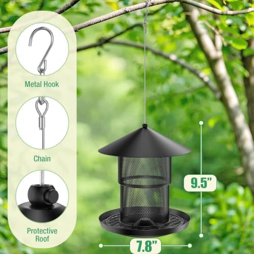 Bird Feeder for Outdoor, 3.6LB All Metal with Roof, Chew Proof