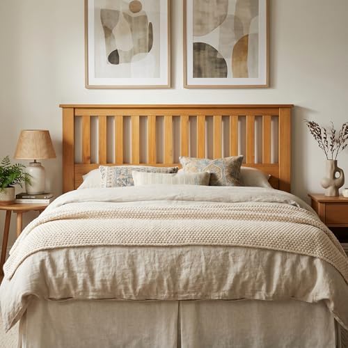 ComfIQ Serene Wood Panel Headboard with Mission Slats, Queen, Pine