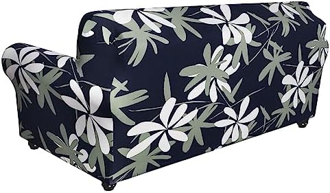 SearchI Stretch Sofa Cover Printed Couch Cover, Floral Pattern 4 Pieces Sofa Slipcover with 3 Separate Cushion Cover, Washable Furniture Protector for Living Room(Sofa, Navy Blue)