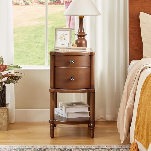 ONBRILL Pre-Assembled Narrow End Table with Charging Station, Walnut