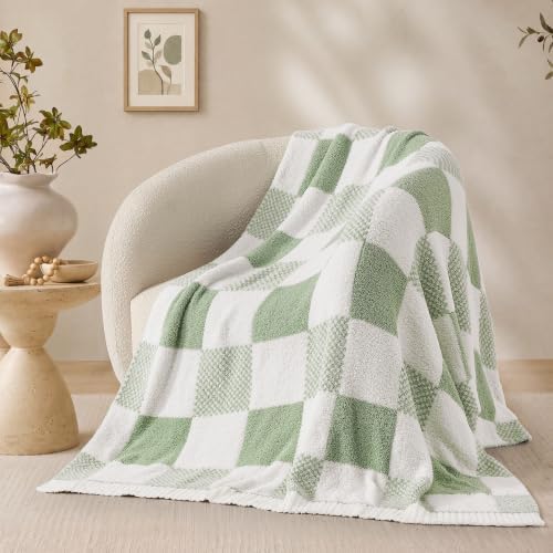 Monbix Soft Twin Size Checkered Blanket for Bed-Cozy Knitted Blankets