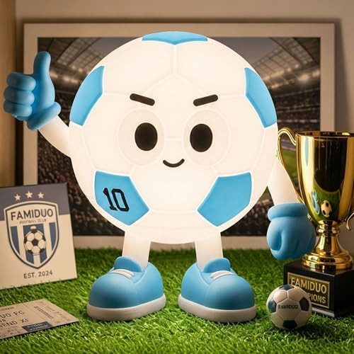 FAMIDUO Soccer Night Light for Kids Room,USB-C Rechargeable Touch RGB Lamp