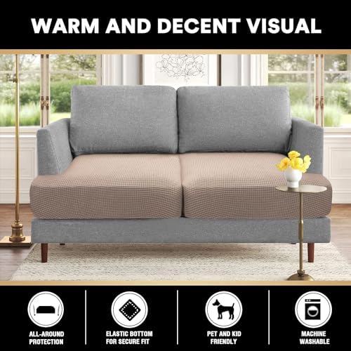 PrinceDeco Stretch T Cushion Loveseat Slipcovers,Washable,Pet-Friendly,Sand