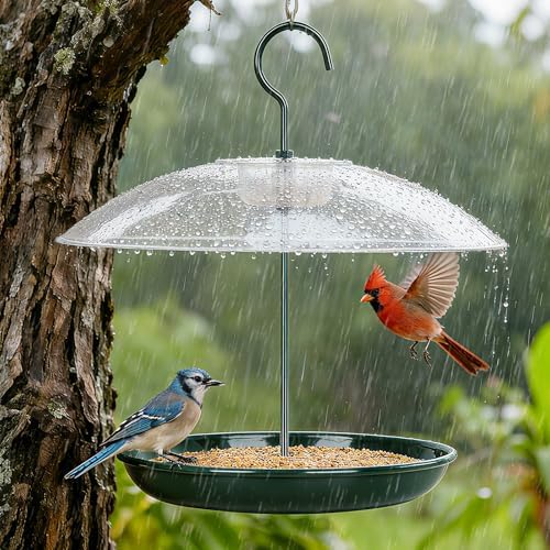 Gtongoko Platform Bird Feeder for Outdoors Hanging with 12" Dome&Metal Tray