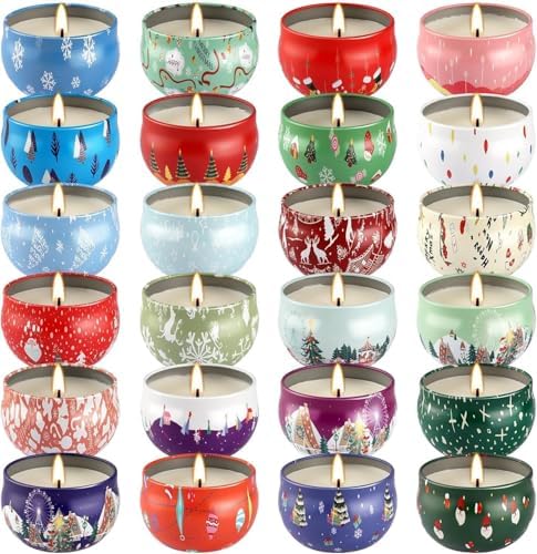24 Pack Christmas Scented Candles Gift Set for Woman, Jar Candle, 2.5 oz Soy Wax Tin Candle-Ideal Gift for Travel Home Décor,Aromatherapy