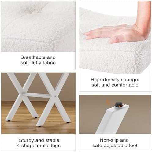 Memobarco 18-Inch Vanity Stool Chair, White Padded Saddle Makeup Stool