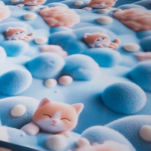 Bedding Fitted Sheet with Deep Pocket,3D Simulated Cats Pattern Printed Fabric Bed Sheets (Blue Cats,Full)