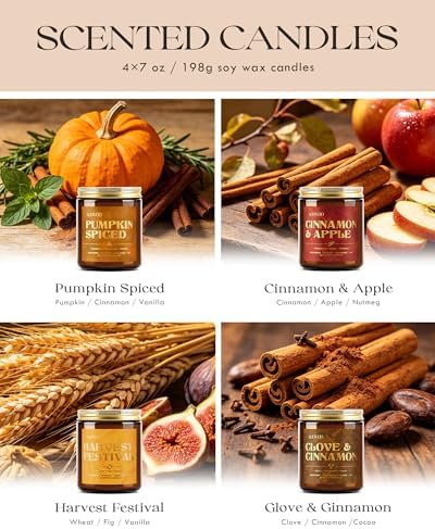 AOOVOO 4 Pack Fall Candles Set - 28 oz Autumn Candle Gift for Home Scented