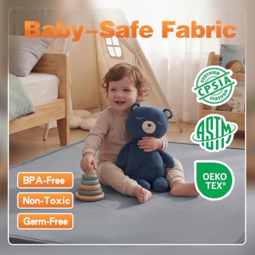 Ultra Soft Play Mat for Floor, 59"×79" Playpen Mat, 1.3" Thick Memory Foam, Non-Slip Tummy Time Mat for Infants, Toddlers, and Kids – Water-Repellent Coral Velvet, Easy Care