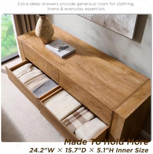 OKD 60" Modern 6 Drawer Dresser for Bedroom, 20" Depth for More Storage