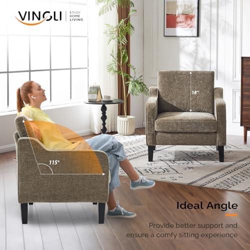 VINGLI Accent Chair, Chenille Upholstered Armchair, 380 LBS, Living Room