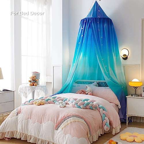 Bed Canopy for Kids, Printed Hanging Canopy for Baby Brib Kids Bed Room Decor Reading Nook Indoor Outdoor Playing Castle (Gradient Blue)