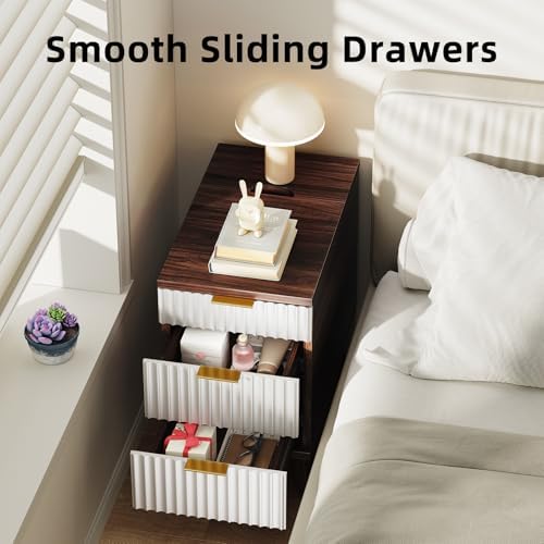Kalrin 13" W Fluted Narrow End Table with 3 Drawers(Brown & White)