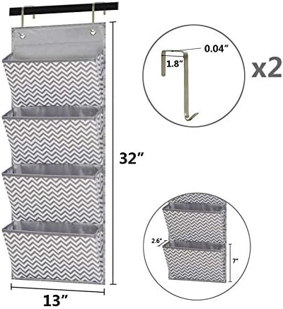 Wall Mount/Over Door File Hanging Storage Organizer - 4 Large Document Organizer Holder for School, Classroom, Home or Office Use, Wave Pattern