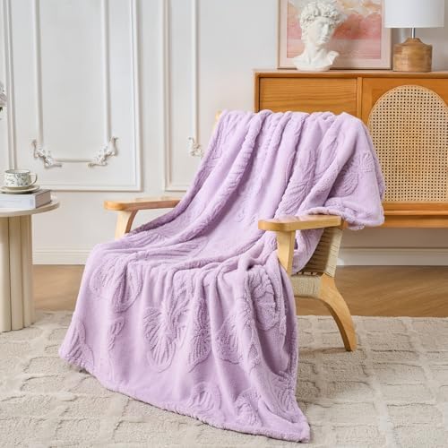 Lavender Butterfly Plush Throw Blanket 50 x 60 Inch, Soft Fuzzy Fleece, Cozy Decorative Blanket for Couch, Sofa, Bed and Bedroom