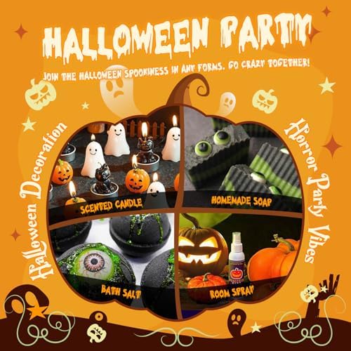SALUBRITO Halloween Fragrance Oils Set, Funny Essential Oils Gift Set for Diffuser, Candle, Soap Making Scents, Pumpkin Pie, Spiced Cider, Caramel Apples, Candy Corn, Snickerdoodle, Witch's Brew
