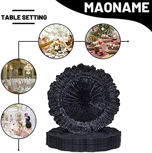 MAONAME Black Charger Plates Set of 12, Reef Chargers for Dinner Plates