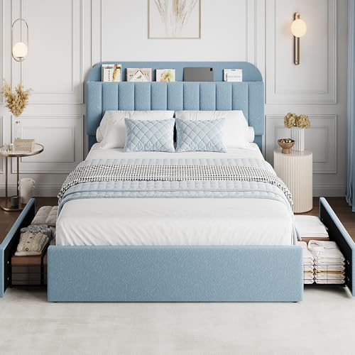 GarveeHome Full Bed Frame, Platform Bed with Storage Headboard & Drawers